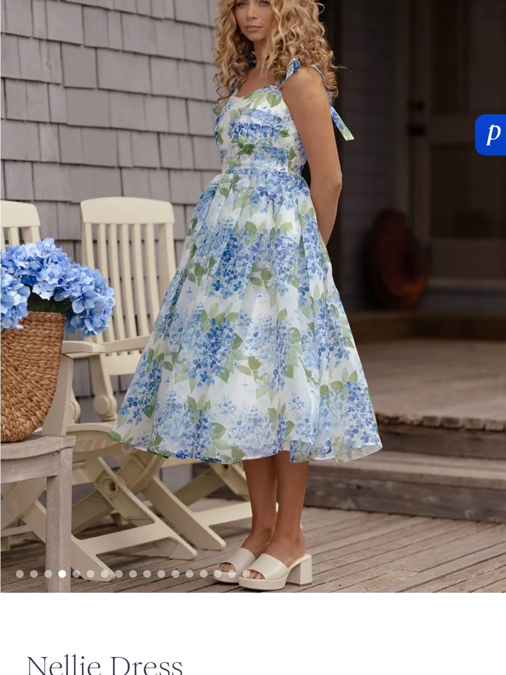 JessaKae Blue and Green Floral Tie-Shoulder Midi Dress